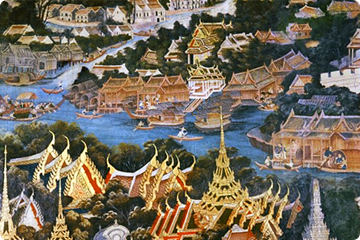 Schildering uit 1864 van het oude Bangkok